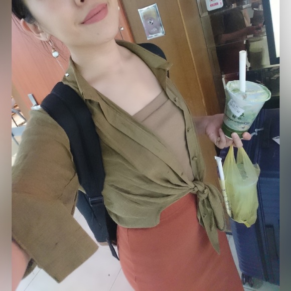 Orange Cotton Pencil Midi Skirt Size Small - Picture 12 of 13